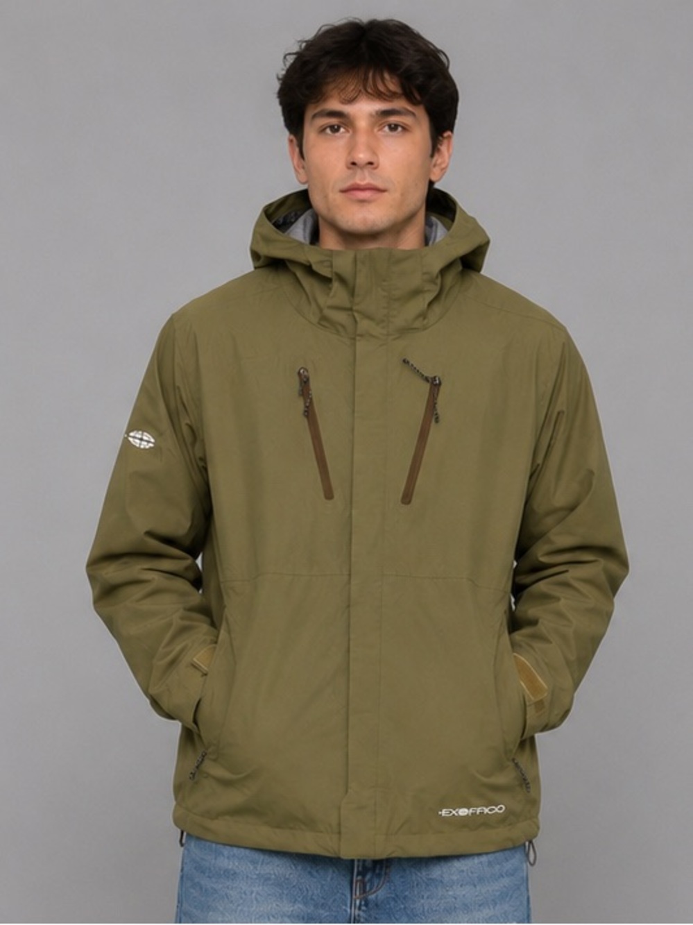 ExOfficio Men’s L Olive Waterproof Hooded Rain Jacket Outdoor Hiking Shell Coat
